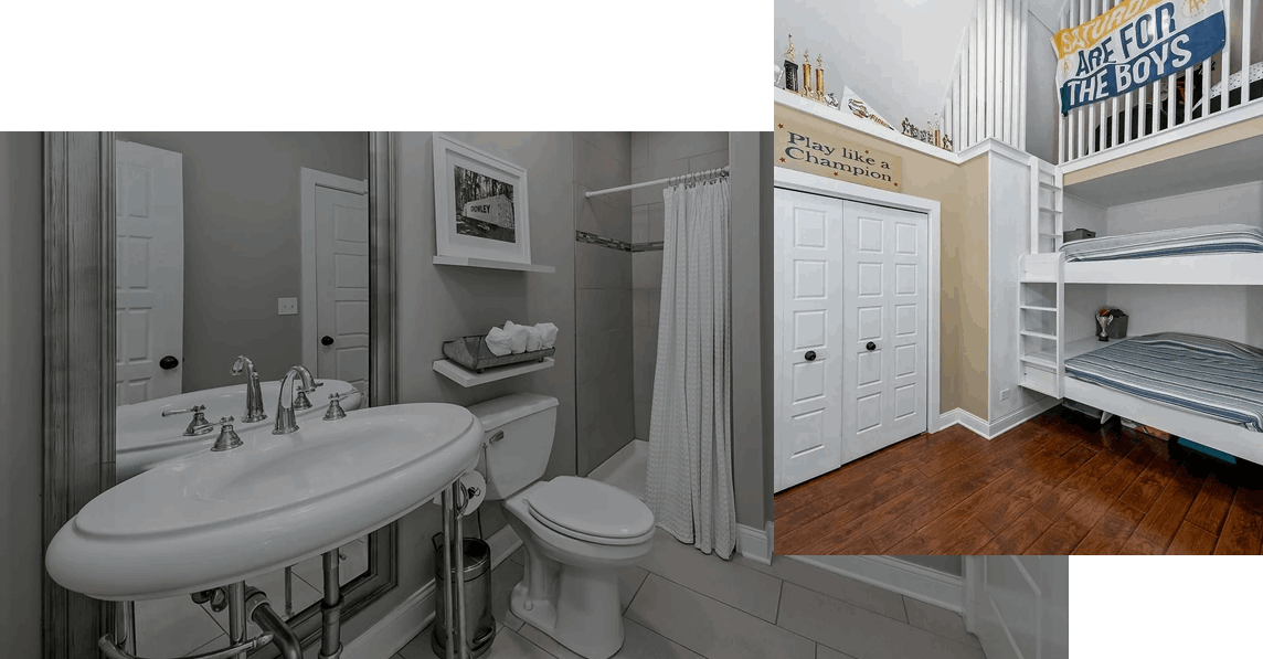 A bathroom with a toilet, sink and mirror.